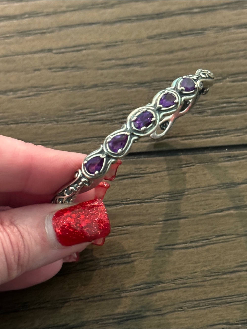 Carolyn Pollack 925 Amethyst 5 Stone Adj. Cuff Bracelet